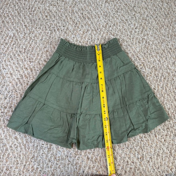 NWT Urban Renewal Urban Outfitters Olive Green Linen Tiered Mini Skirt Women's S - Picture 8 of 8
